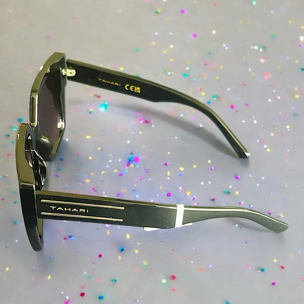 Tahari Oversized Square Sunglasses TH904 OX Shiny Black Frame Gradient Lens NWT